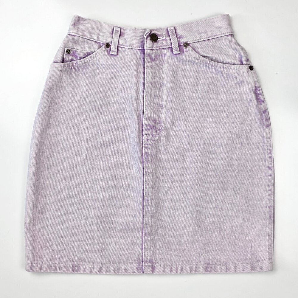 Vintage 80s LEE Denim Acid Wash Purple Pencil Skirt - 7